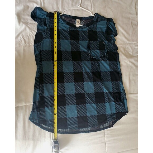 Sew In Love Top Womens XL Teal Plaid Elongated Ruffle Sleeve - Picture 5 of 7